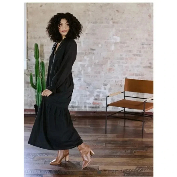 ABLE Jane Long Sleeve Cotton Minimalist Bohemian Maxi Dress  Black SZ XL #2017 - Picture 3 of 16